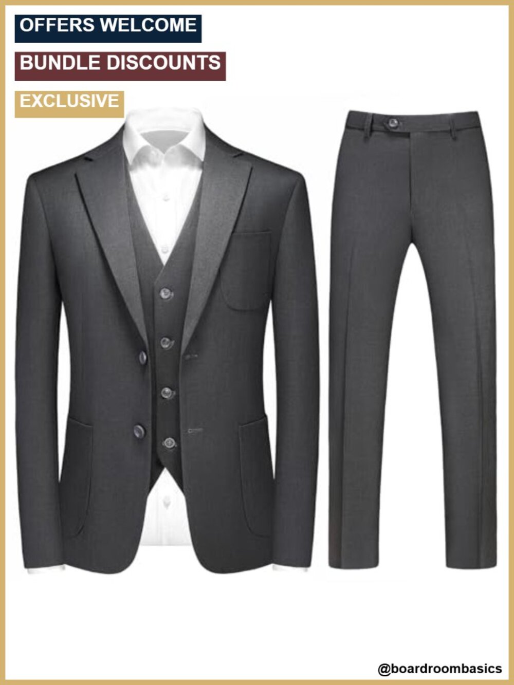 Men's 3 Piece Slim Fit Suit Wool Blend Vest Trousers Wedding Business